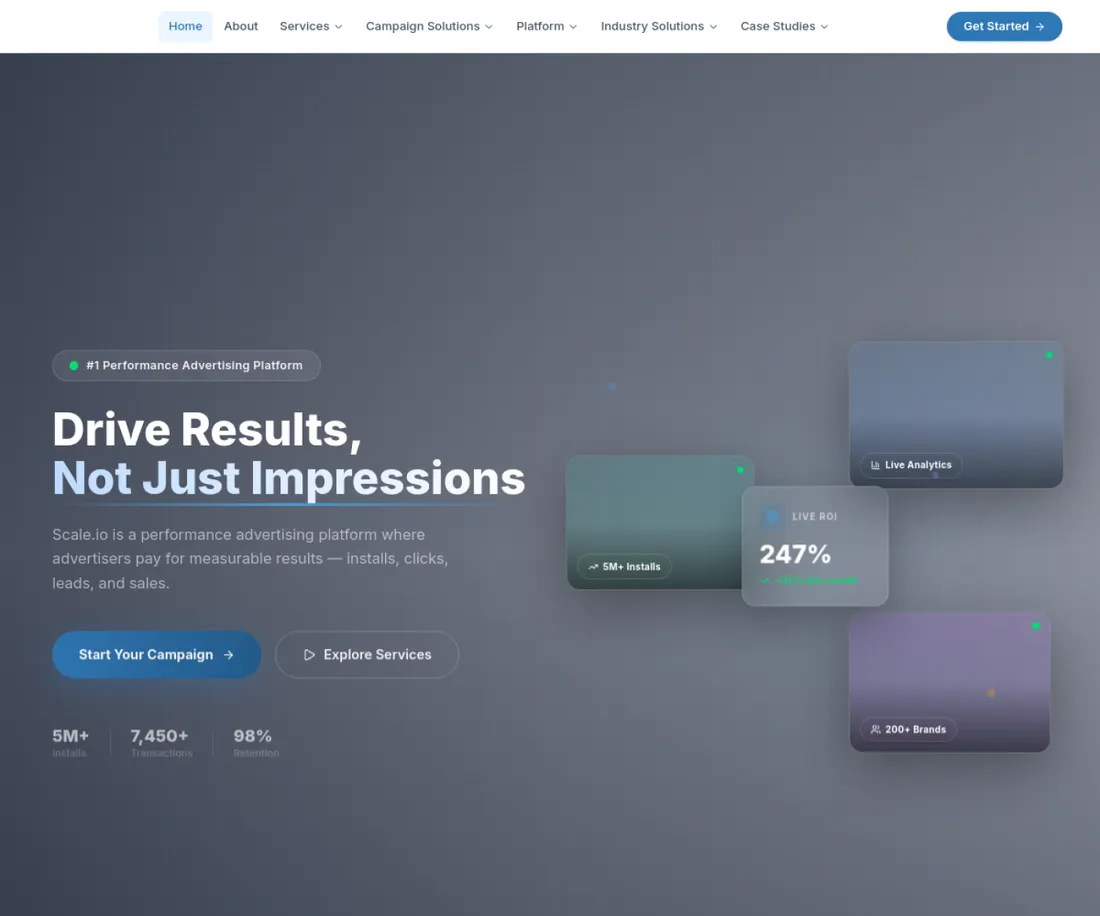 The Scale.io performance marketing agency website