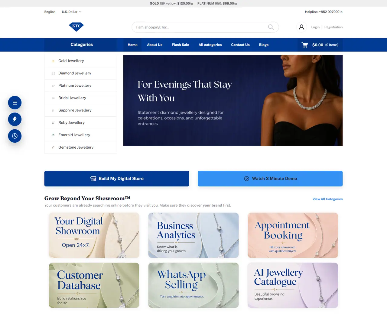 The KTC Jewellery storefront homepage